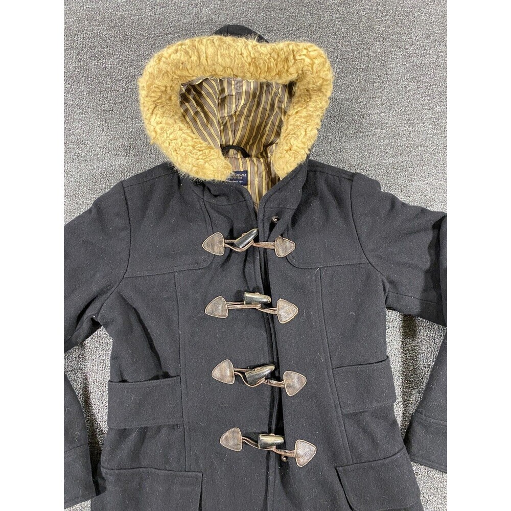 American Eagle Jacket Black Hooded Wool Blend Parka Quilted Liner Womens Medium - Picture 2 of 11
